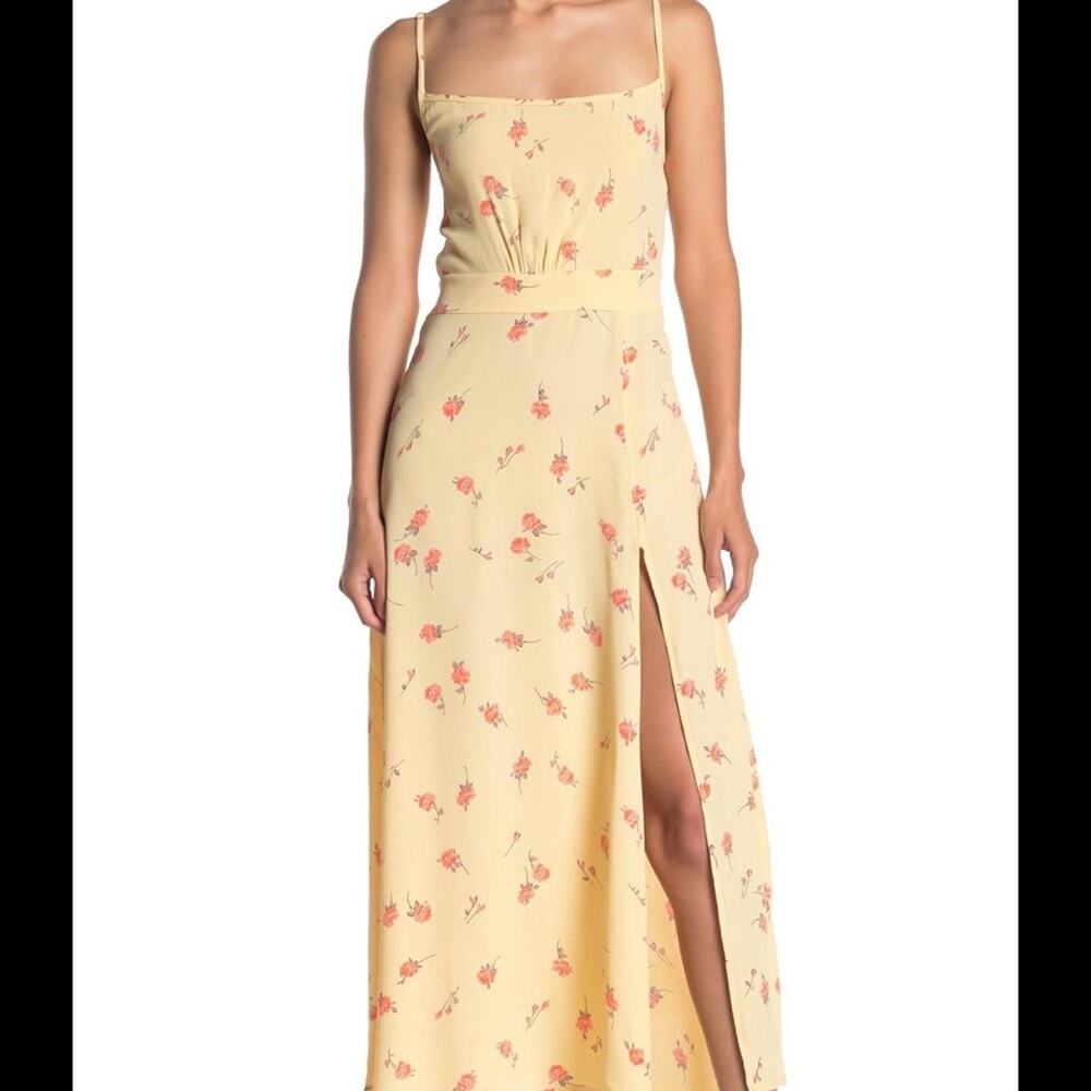 Flynn Skye Floral Print MIDI Dress with thigh high slit size large